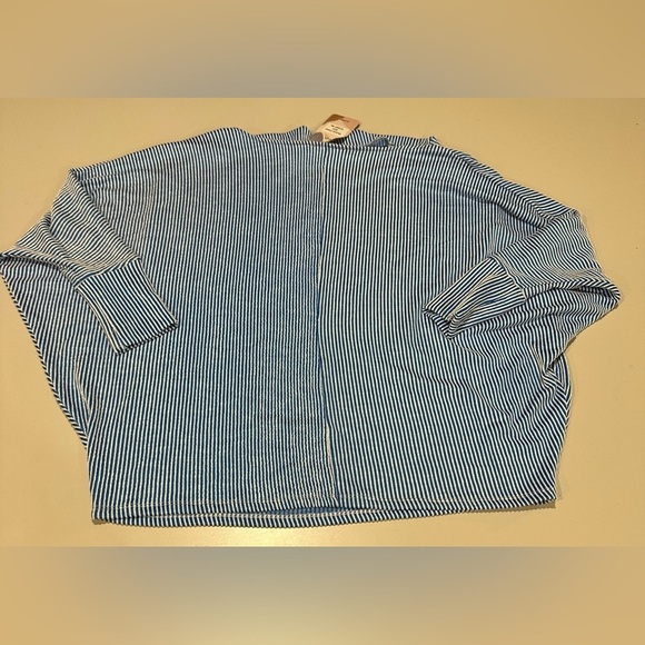 Zenana Blue Striped Batwing Sleeve Women's Top Size Medium - Picture 2 of 4